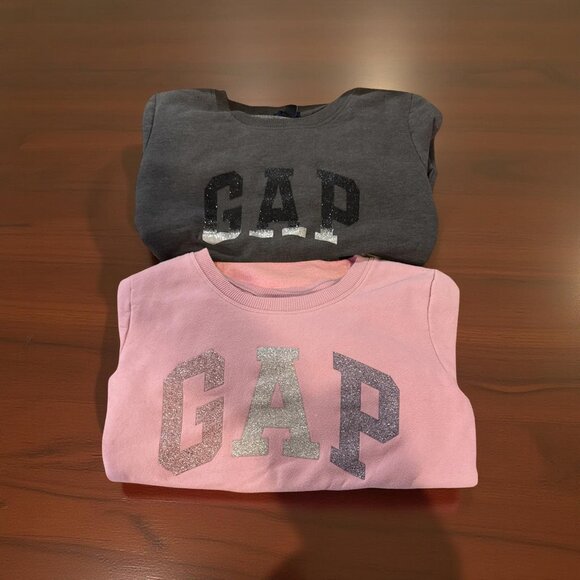 Set Of 2 GAP Womens Sweatshirts Glitter Logo Gray & Pink Size M - Picture 1 of 7